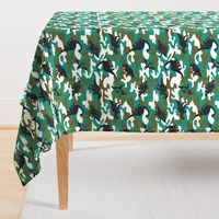 Dinosaur Camouflage / Green Linen Texture Camo Military Dino Boy Fabric Wallpaper