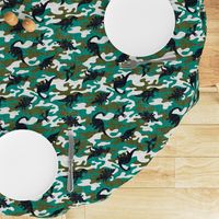 Dinosaur Camouflage / Green Linen Texture Camo Military Dino Boy Fabric Wallpaper