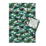 Dinosaur Camouflage / Green Linen Texture Camo Military Dino Boy Fabric Wallpaper