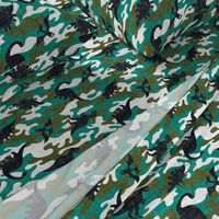 Dinosaur Camouflage / Green Linen Texture Camo Military Dino Boy Fabric Wallpaper