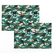 Dinosaur Camouflage / Green Linen Texture Camo Military Dino Boy Fabric Wallpaper