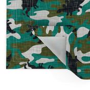 Dinosaur Camouflage / Green Linen Texture Camo Military Dino Boy Fabric Wallpaper