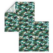 Dinosaur Camouflage / Green Linen Texture Camo Military Dino Boy Fabric Wallpaper