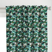 Dinosaur Camouflage / Green Linen Texture Camo Military Dino Boy Fabric Wallpaper