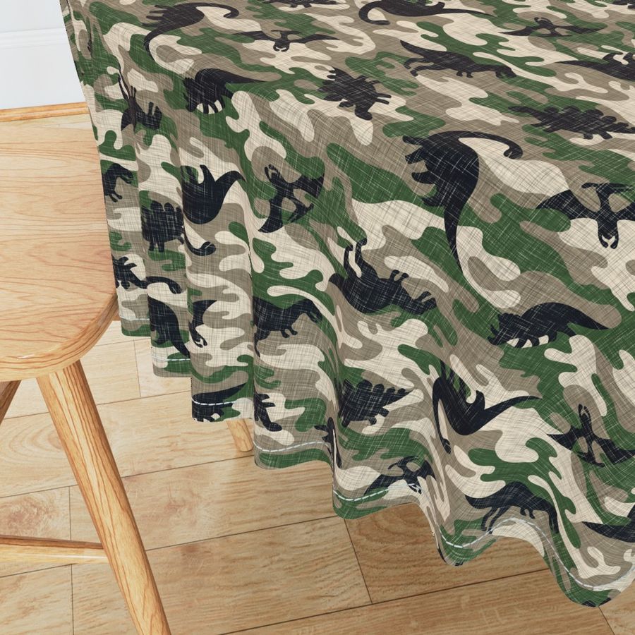 Dinosaur Camouflage / Khaki Linen Texture Camo Military Dino Boy Fabric Wallpaper