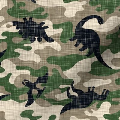 Dinosaur Camouflage / Khaki Linen Texture Camo Military Dino Boy Fabric Wallpaper