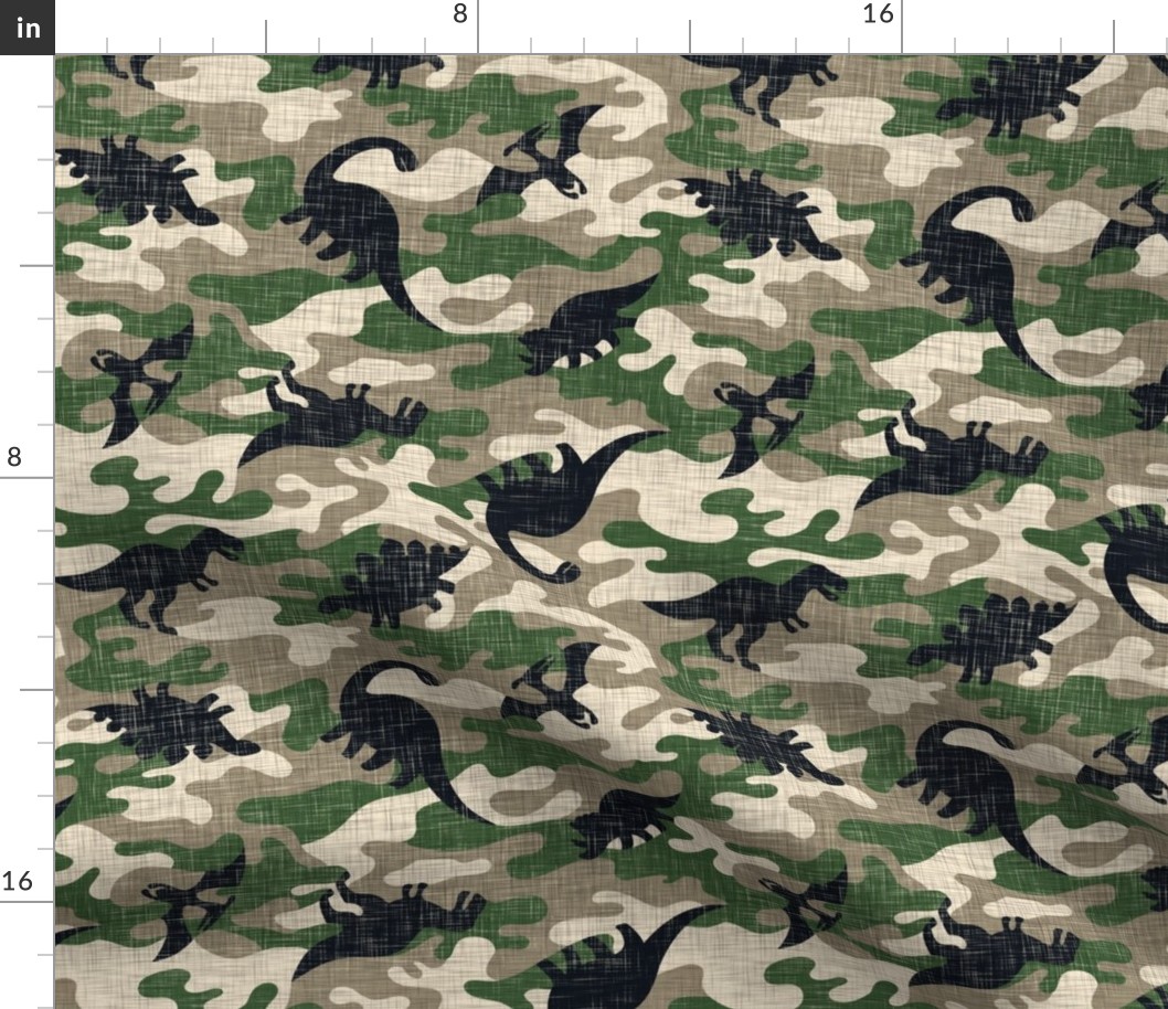 Dinosaur Camouflage / Khaki Linen Texture Camo Military Dino Boy Fabric Wallpaper