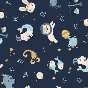 Baby horoscope - zodiac navy gold rotated