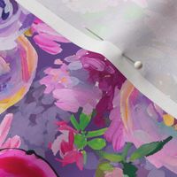 8" Hand drawn acrylic purple  thic monet spring flowers  on purple