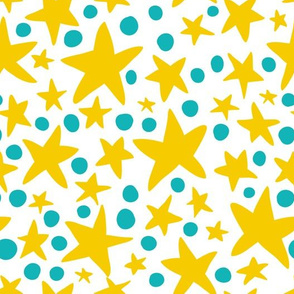 Blue and yellow stars and dots