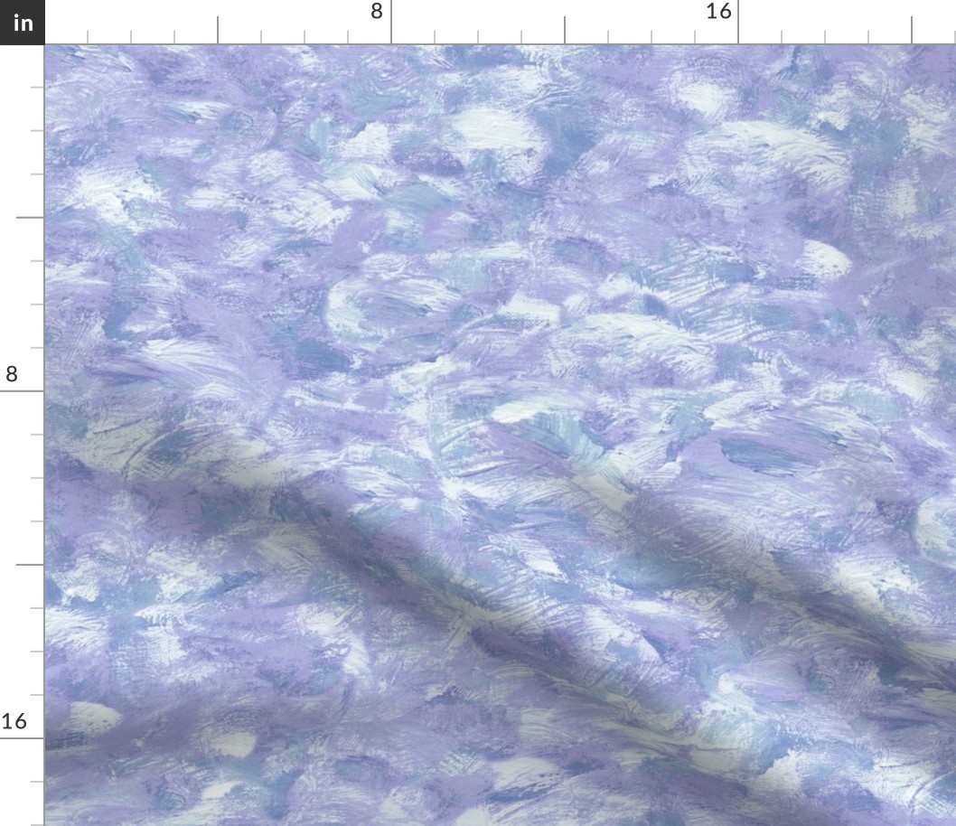 impressionist paint swirls in lavender-blue and white