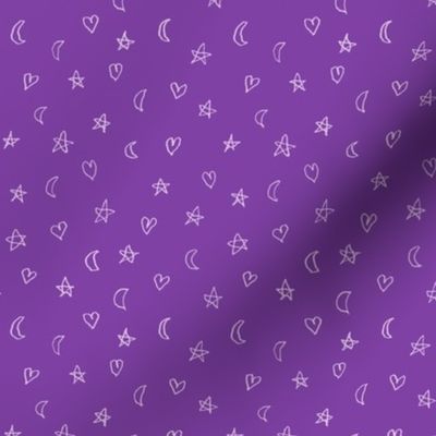 little hearts, moons and stars on purple
