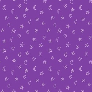 little hearts, moons and stars on purple