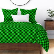 black and neon green diagonal tartan