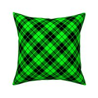 black and neon green diagonal tartan