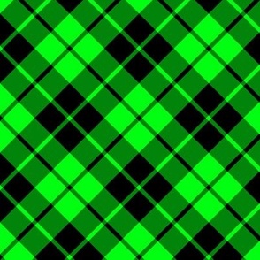 black and neon green diagonal tartan