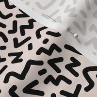 Minimal paper cut trend geometric shapes squares stripes strokes and zigzag abstract memphis retro black and off white