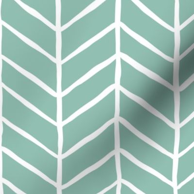 hand drawn herringbone | large scale white on cyan