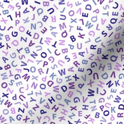 purple ditsy alphabet on white