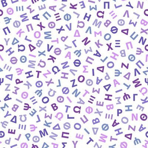 ditsy Greek alphabet in purples