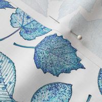 leaf etchings - blue on white