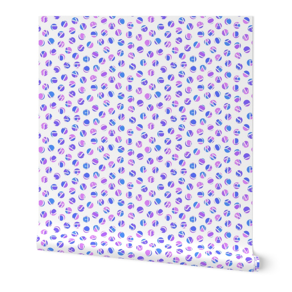 Alphabet ditsy dots in purples and blues