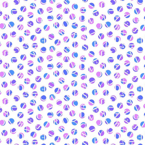 Alphabet ditsy dots in purples and blues