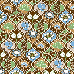 Flower Quatrefoil  // Wedgewood Blue, Caramel Brown, Dark Chocolate Brown, Grass Green, White