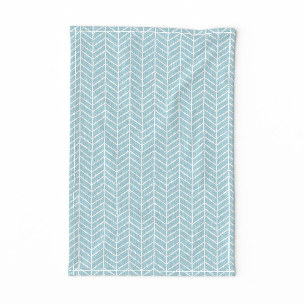 hand drawn herringbone | small scale white on sky blue