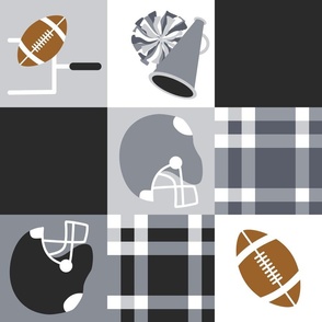 Football Cheater Wholecloth Quilt Black and White Rotated