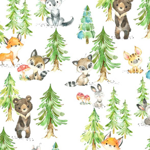 XL Young Forest – Kids Woodland Animals & Trees, Bedding Blanket Baby Nursery