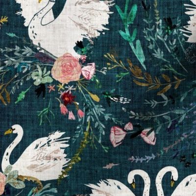 Fable Swan Damask (teal) MED 