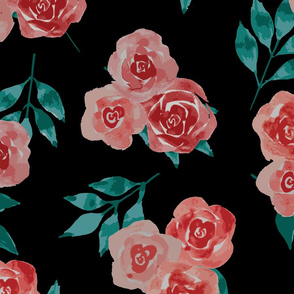 Watercolor Roses on a Black Background