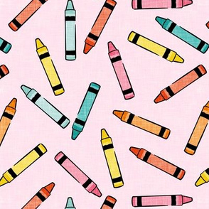 crayons - school supplies - kids art - multi on pink - LAD20