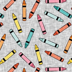 crayons - school supplies - kids art - multi on grey - LAD20