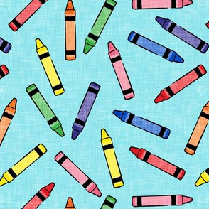 crayons - school supplies - kids art - primary on blue - LAD20