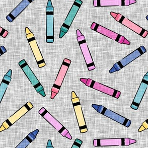 crayons - school supplies - kids art - pastels on grey - LAD20