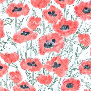 Oriental Ruffled Coral Poppies (green-white) 10”