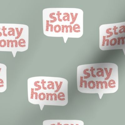 Inspirational text design stay home save lives corona virus sage green coral leopard spots