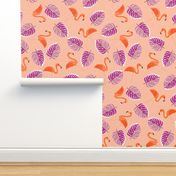 Ditsy flamingoes and monsteria - orange and purple