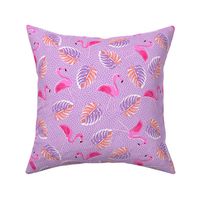 Ditsy flamingoes and monsteria - purple and pink