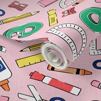 school supplies - back to school - teacher - green tape on pink - LAD20