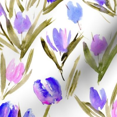 Blue and blush pink tulips for princess - watercolor florals