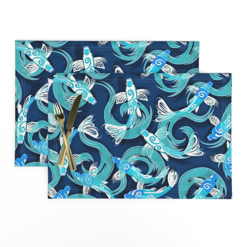 Papercut | Blue Koi on Deep Blue Solid 