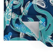 Papercut | Blue Koi on Deep Blue Solid 