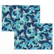 Papercut | Blue Koi on Deep Blue Solid 