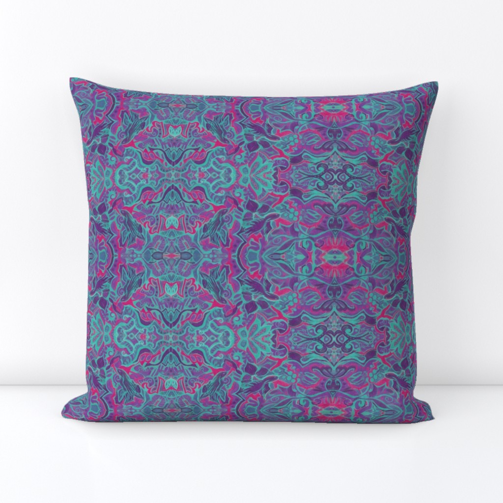 Birds of Sunrize Bohemian Arabesque Pattern Purple Turquoise Pink 