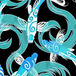 Papercut | Blue Koi on Solid Black