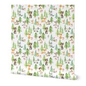 Young Forest – Kids Woodland Animals & Trees, Bedding Blanket Baby Nursery, MEDIUM scale