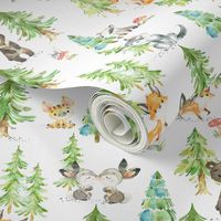 Young Forest – Kids Woodland Animals & Trees, Bedding Blanket Baby Nursery, MEDIUM scale